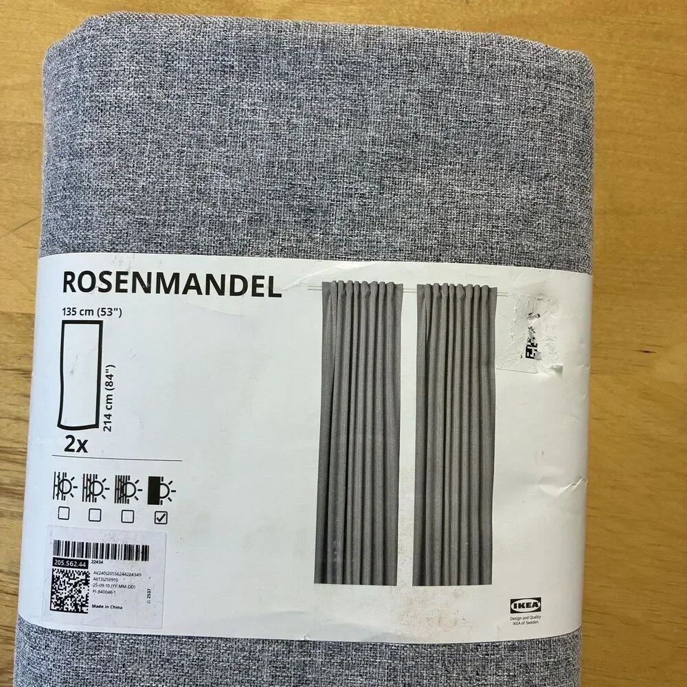 IKEA ROSENMANDEL Gray Blackout Curtain Panels Set Of 2 53x84 Textured Window